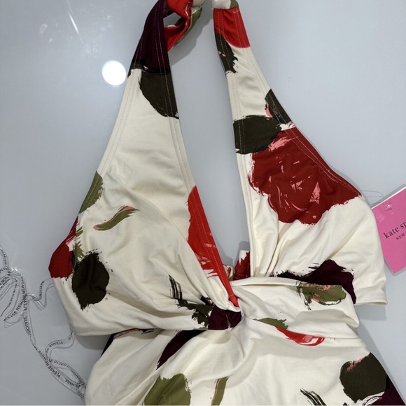 NWT $148 Kate Spade [ Small ] Floral Knotted Halter Twist One‎ Piece Swimsuit - Picture 6 of 13